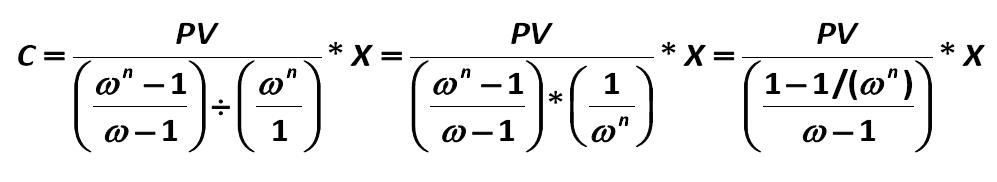 Let  us,  dear  reader,  now  calculate  the  total  payment  for  such  credit  (lets  1/x denote (1+i) = OMEGA)) (60)  []