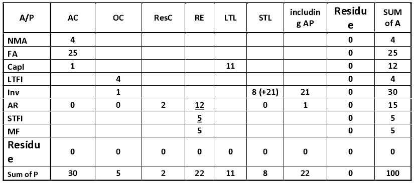 Table: Chess-balance matrix of Company 