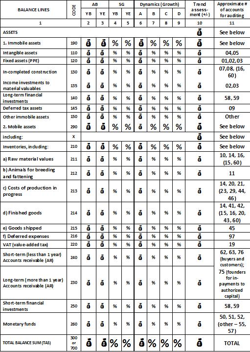 Table schema: Overview of the financial condition of a business-system [Alexander Shemetev]