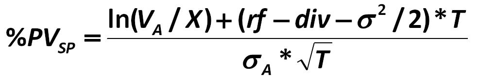 In accordance with the axiom of Merton, if we were making the calculation by  methods of classical analysis, (%PVSP) would be equal to: [Black-Scholes-Merton]